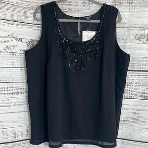 ‎Roaman’s Top womens plus size 22 chiffon sequin Beaded Witchy Blouse Black New